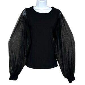 Summum Sheer Mesh Lace Sleeve Top Size M Black Chic Romantic Dark Feminine